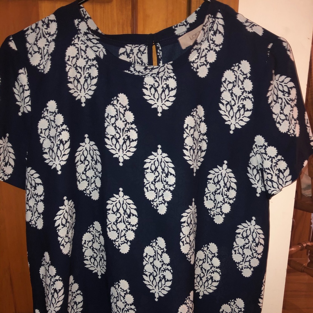 LOFT blue shades sheer patterned top
